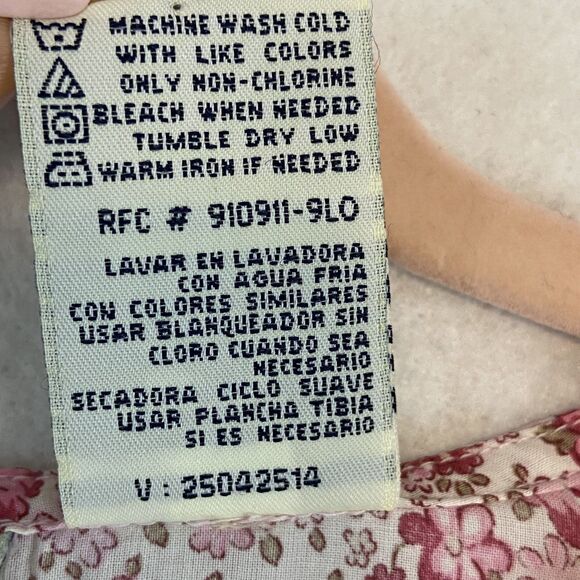 Y2K Faded Glory Top Sz S Pink Ditsy Floral Cottage Smocked Surplice Ruffle - Picture 5 of 6